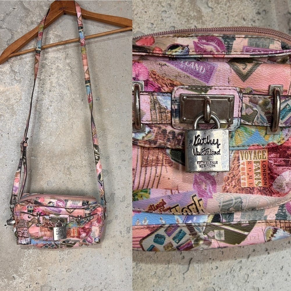 Vintage/y2k Kathy Ireland pink postcard print cross body rectangular bag